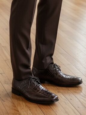 Stacy Adams Men's Dark Brown Croc-Embossed Lace-Up Dress Oxfords